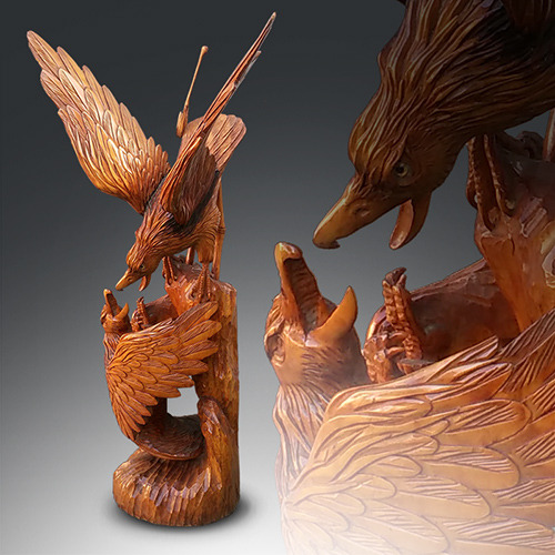 대형 독수리 나무조각 작품